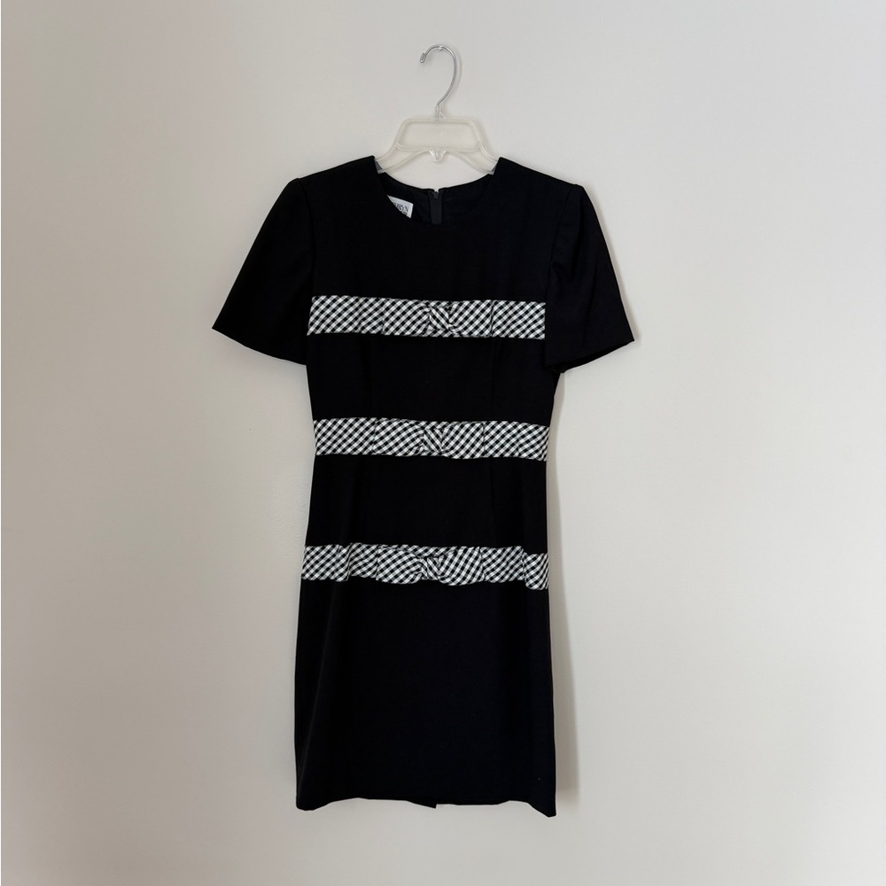 Office Black and White Bow Design Short Sleeve Dress
